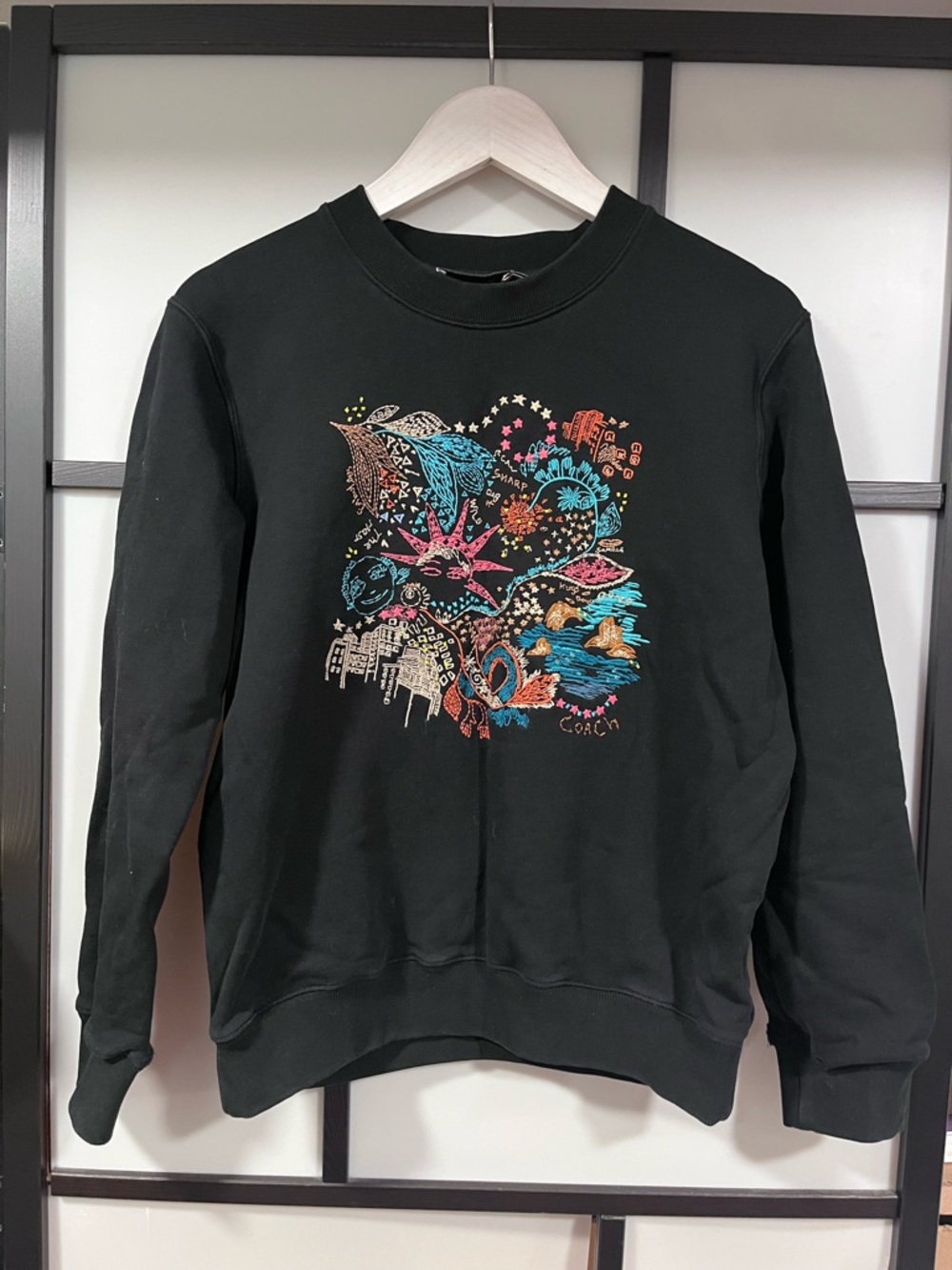Coach 1941 Intricate Multi-Color Embroidery Crewneck Sweatshirt - Black - M
